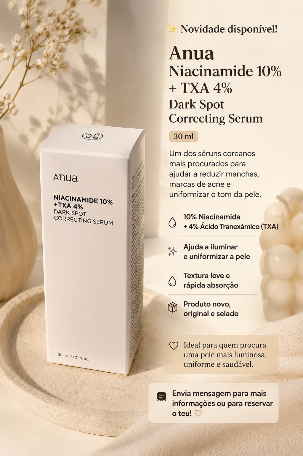 Anua Niacinamida 10% + TXA 4% — Sérum Antimanchas 30 ml